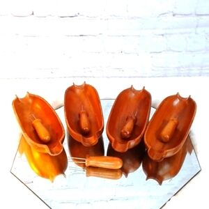 Rosa,s Hand Made Teak‎ Wood Vintage 70,s  Corn On Cob Holders 4 /W 5 Forks